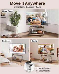 Stainless Steel Rolling TV Stand for 32 to 75 Inch TVs with Dual Shelves