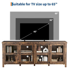 GAOMON TV Stand for 65" with Entertainment Center, Storage Cabinet, 4 Sliding Glass Doors, Mid Century Modern Media TV Console Table for Living Room Bedroom (Retro Brown)
