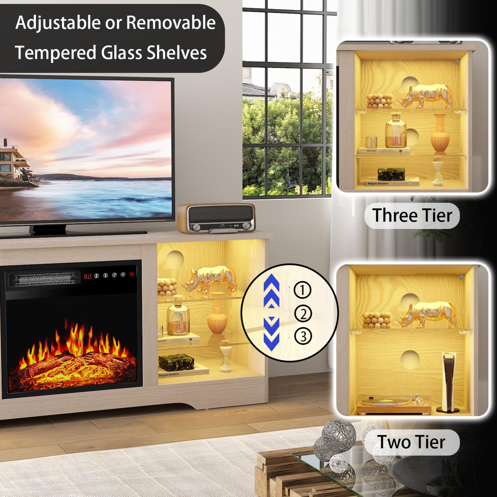 PRETZI Fireplace TV Stand with 36" Fireplace Up to 80" TVs for Living Room