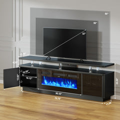 OneBlis 70" Fireplace TV Stand with Double LED Lights for TVs UP to 80", Electric Fireplace Entertainment Center with Storage Cabinets, TV Console for Living Room, Office, Black1