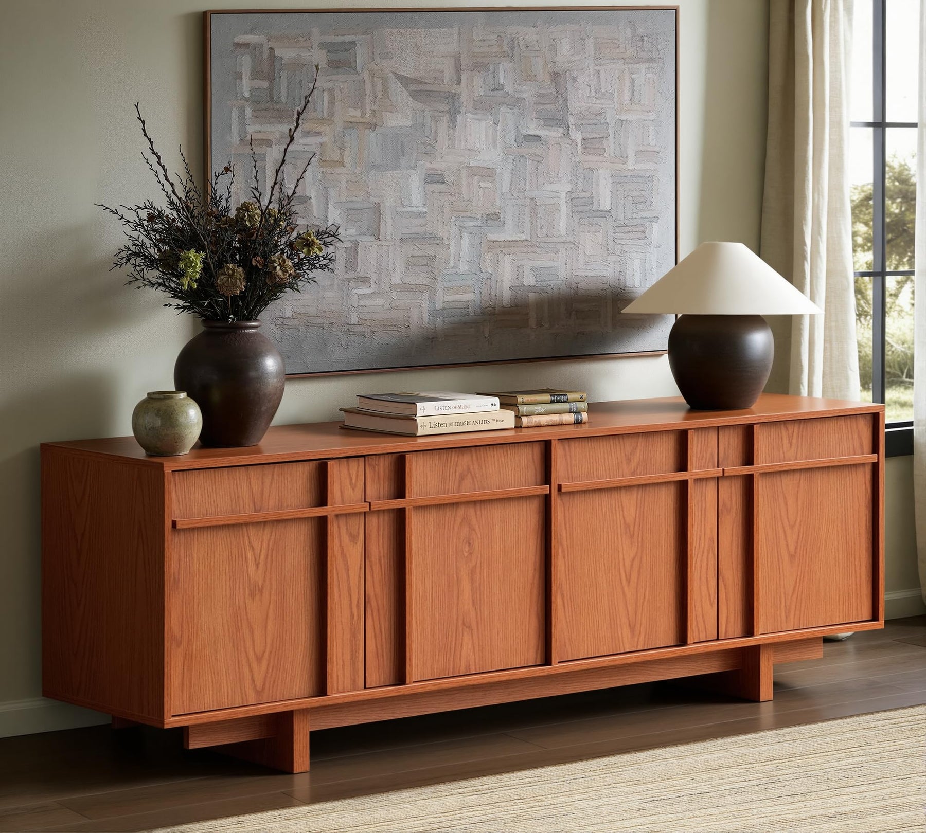 Vitalikus 65.6" Mid Century Modern TV Stand for 75 Inch TV, Walnut