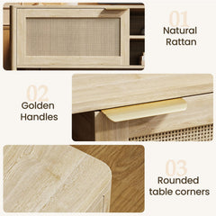 IKALIFE Rattan TV Stand for Living Room Walnut 71"