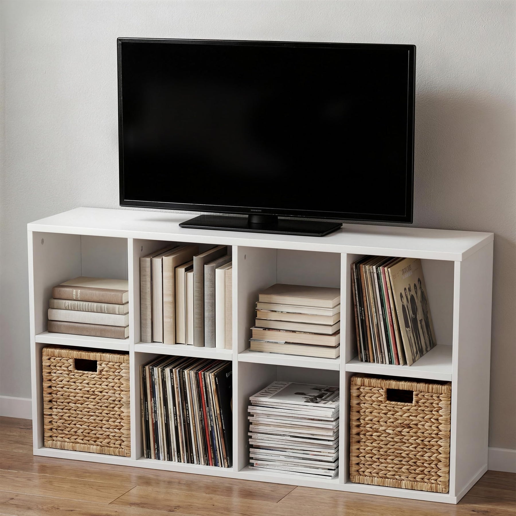YESHOMY Mid-Century Modern TV Stand, 58 Inch, Light Grey