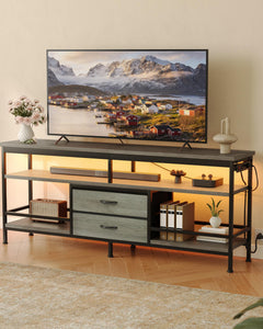 Lazzanto 63in TV Stand for 55-75in TVs, LED Lights, Charging Station, Black