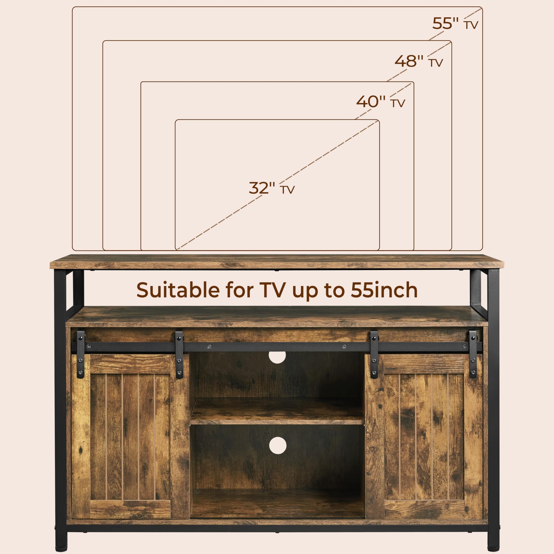 Yaheetech Farmhouse TV Stand for 55 Inch, Sliding Barn Door, Rustic Brown