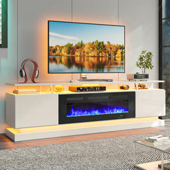 Nordivale 70" Fireplace TV Stand, Modern Entertainment Center for TVs Up to 80”, TV Console with Storage Cabinets, Media Console for Living Room, Black TV Stand and Black Fireplace