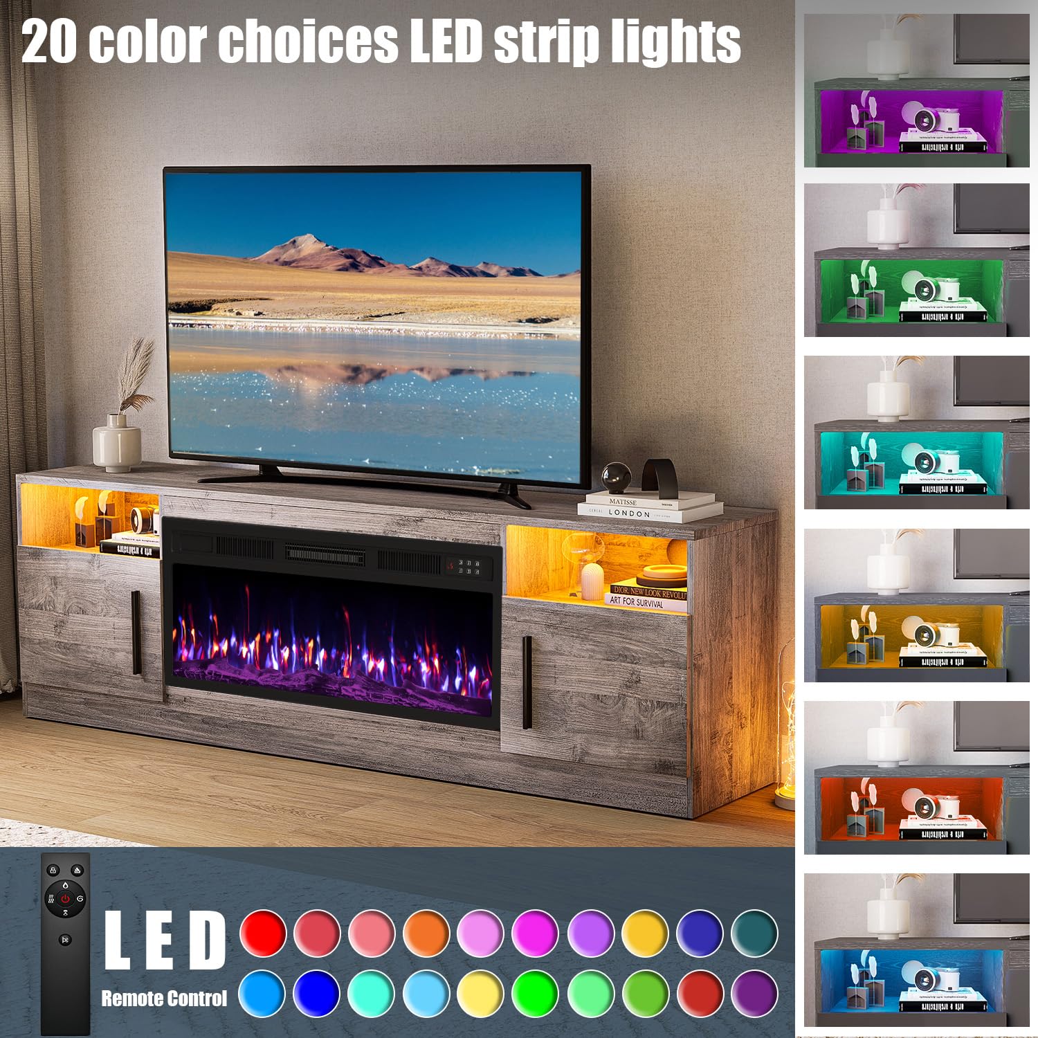 VITESSE 70”Fireplace TV Stand,Modern Entertainment Center Heating Fireplace