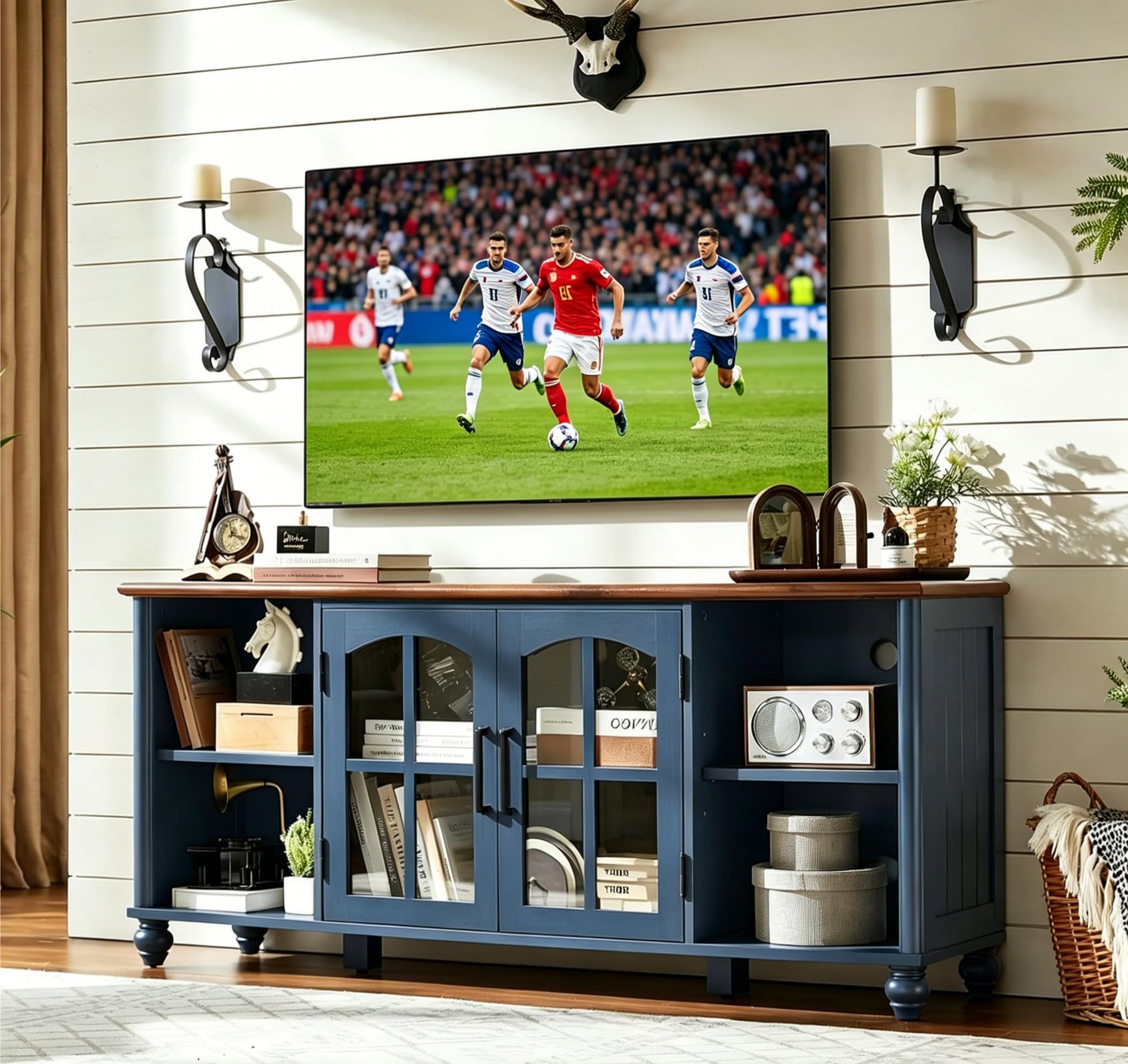 RWYHG Farmhouse TV Stand for 60 in TV, Entertainment Center for Living Room