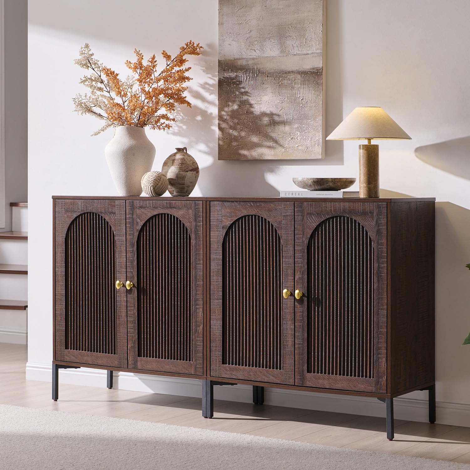 IFBUY 92.63" W Mid Century Modern TV Stands for Living Room, Brown