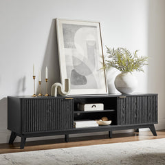 OKD 70" Mid Century Modern Fluted TV Stand w/ 2 Soft Close Door,Natural Oak