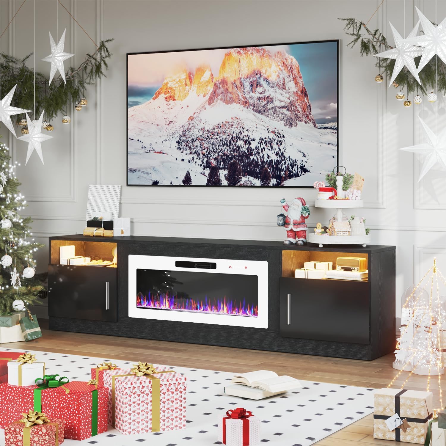 PRETZI Fireplace TV Stand with 36" Fireplace Up to 80" TVs for Living Room