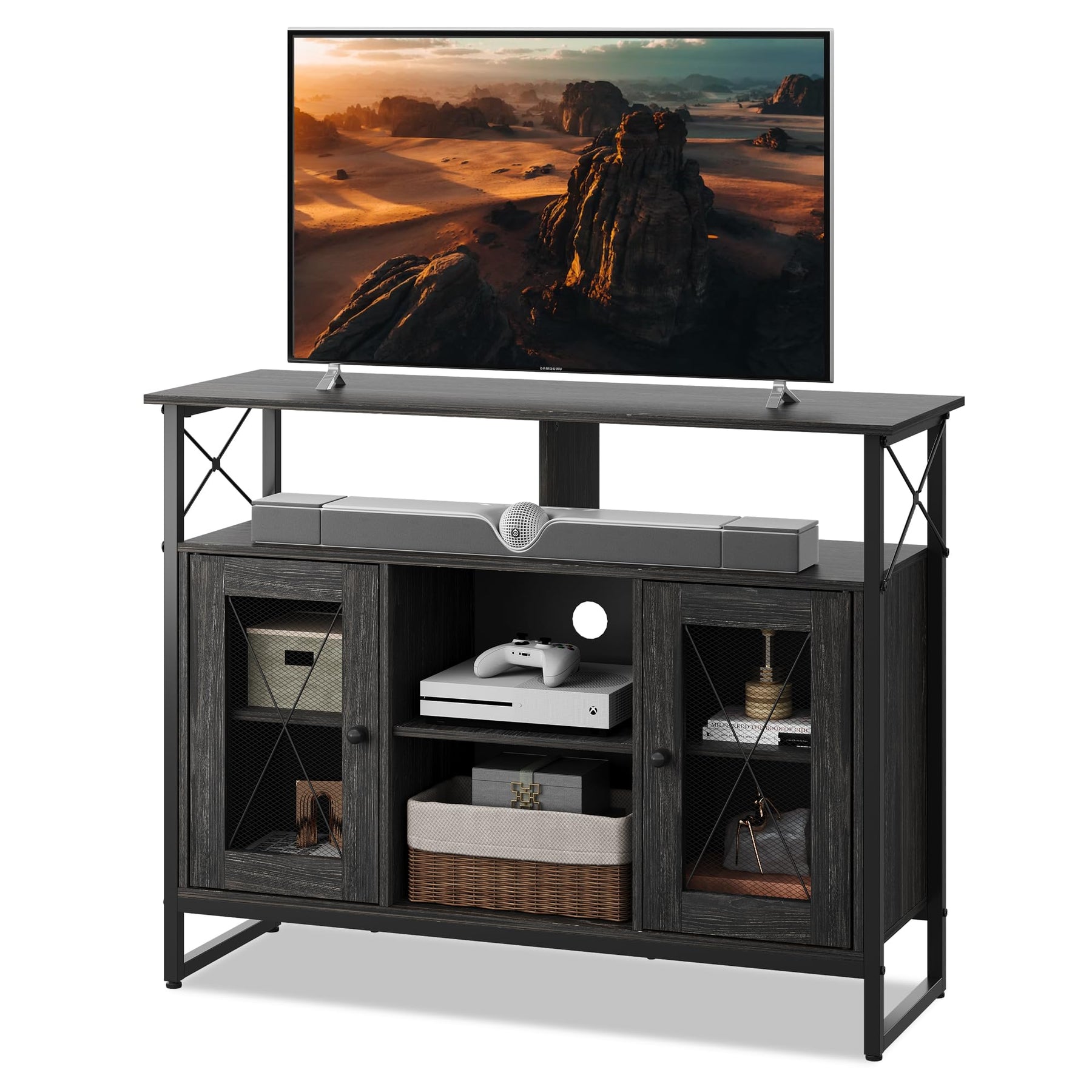 WLIVE TV Stand 55 inch TV, Tall Entertainment Center with Storage, Farmhouse Industrial TV Console for Bedroom Living Room, Rustic Brown