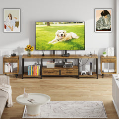 GYIIYUO LED TV Stand with Mount and Power Outlet & Fabric Drawers for 32-85 Inches TV - Entertainment Center and Corner Tv Stand for Living Room, Bedroom- 47" Rustic Brown (Max VESA 600mm × 400mm