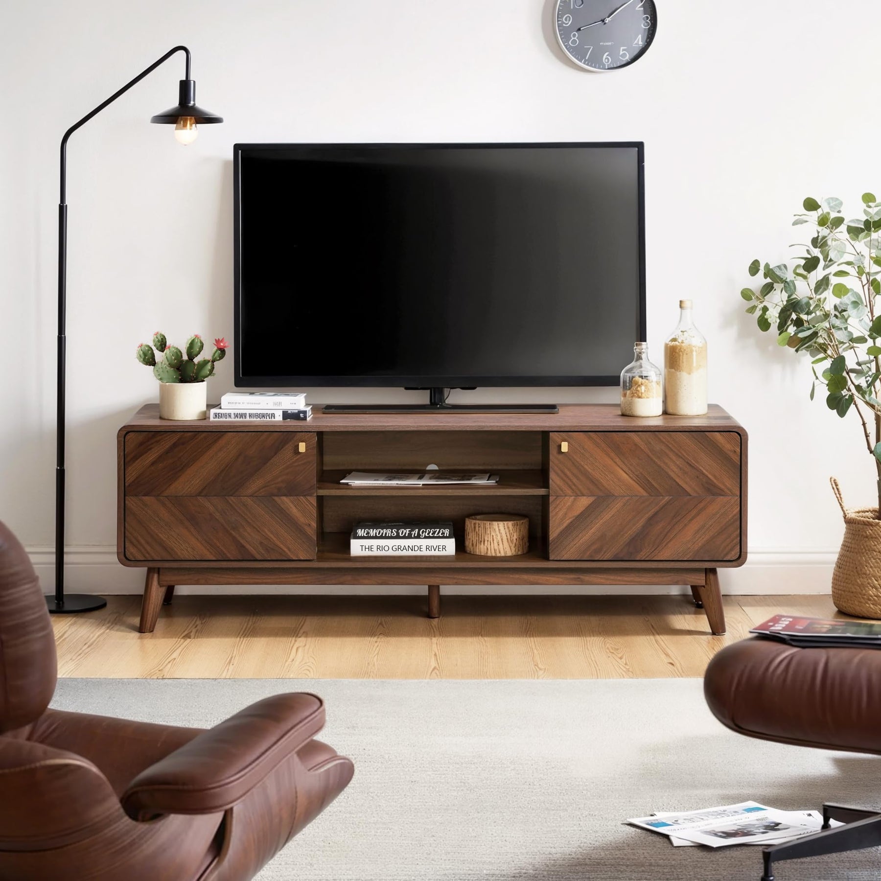 LuxenHome 63" Mid Century Modern TV Stand for Living Room for TVs up to 65"