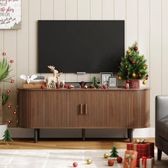 ONBRILL 70.8" TV Stand with Power Outlet for TVs up to 75 Inch, Entertainment Center with Storage and Adjustable Shelves, Modern Media Console with Sliding Doors for Living Room, Walnut