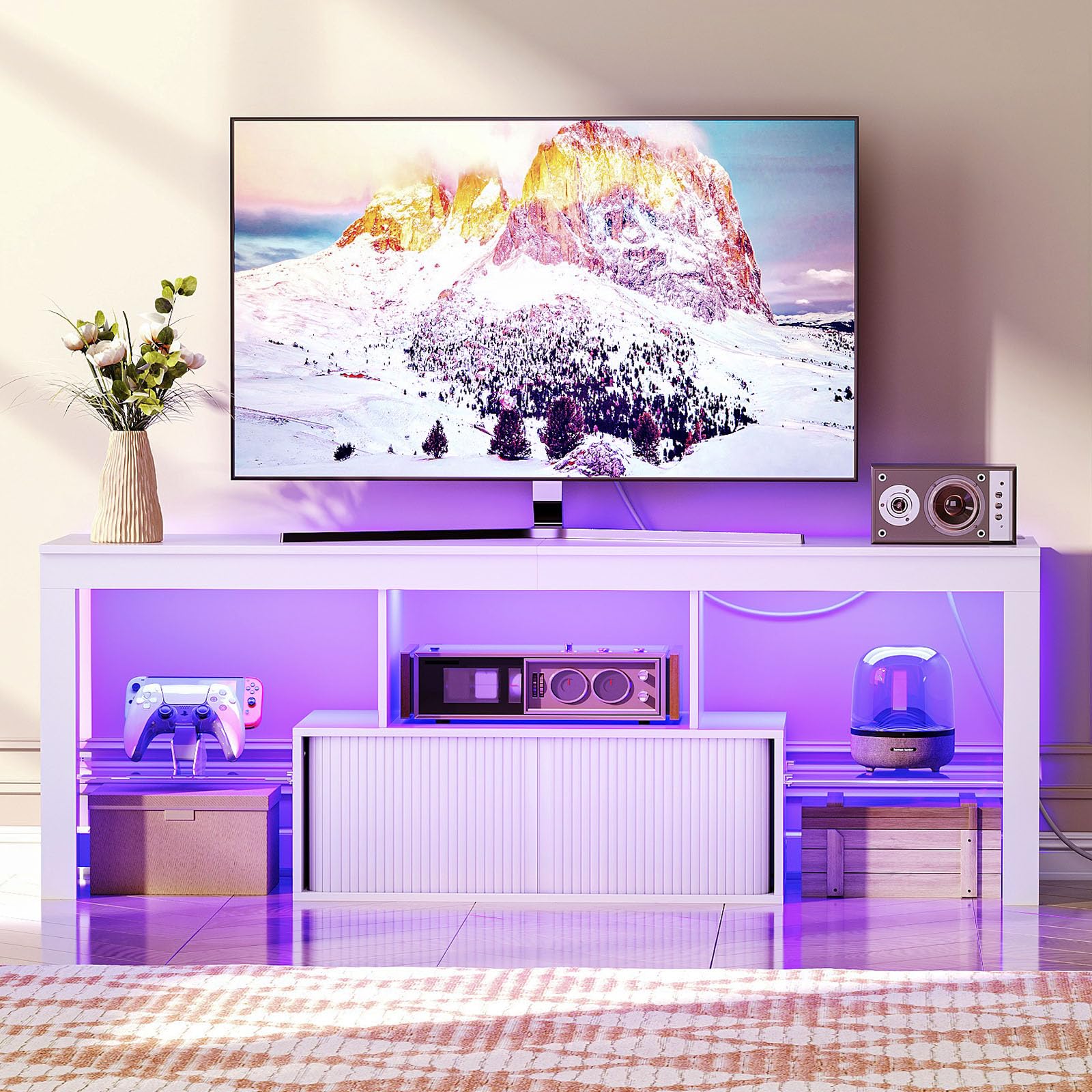 CHOEZON LED TV Stand for 60 inch TVs, Media Entertainment Center, White
