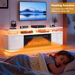 OneBlis 70" Fireplace TV Stand with Double LED Lights for TVs UP to 80", Electric Fireplace Entertainment Center with Storage Cabinets, TV Console for Living Room, Office, Black1
