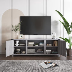 YESHOMY Modern Farmhouse TV Stand with Barn Door for 65 Inch TV, Gray Wash