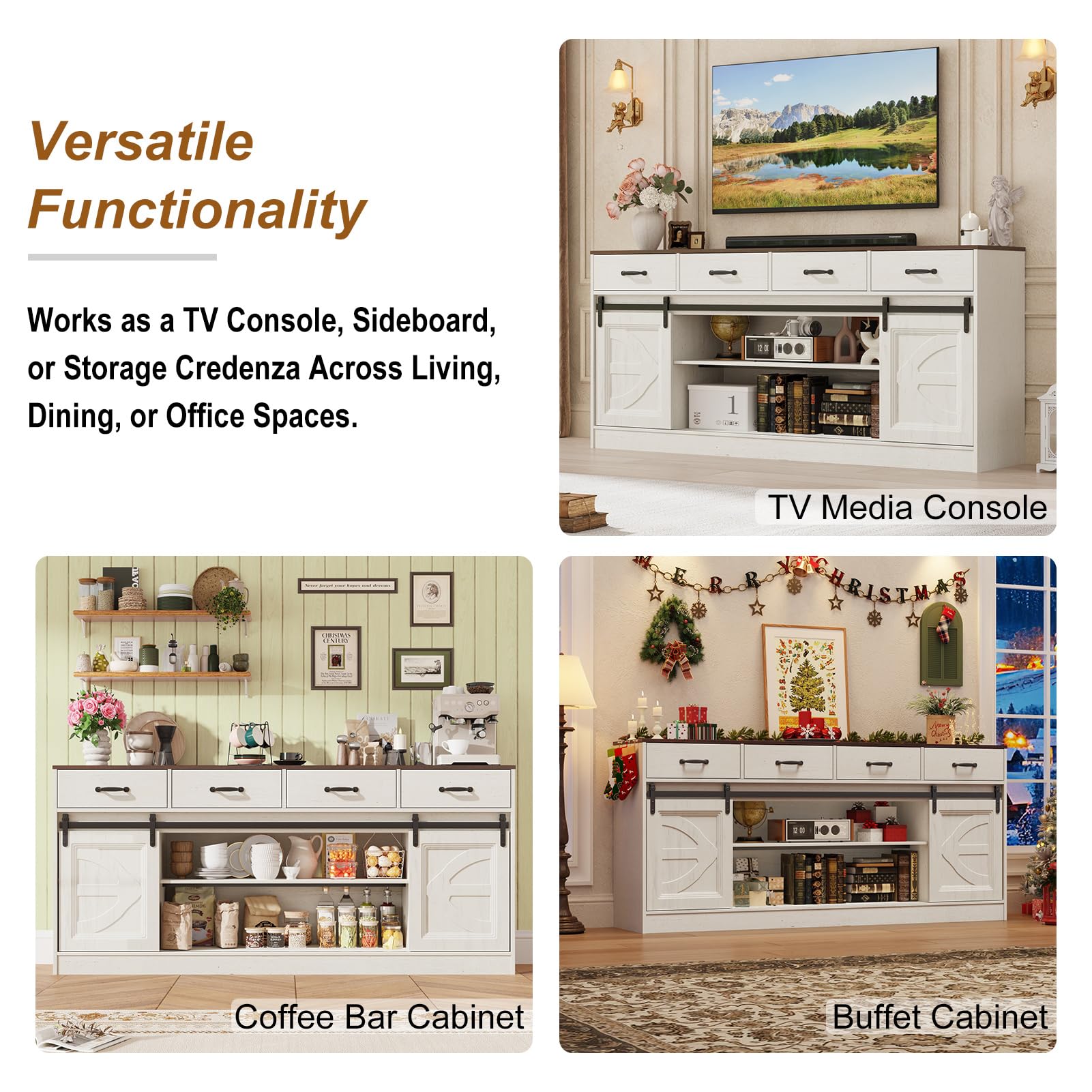 70" Large Farmhouse Tall TV Stand for 85/80/75/70 Inch TVs,4 Drawers,Brown