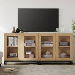 WAMPAT Modern TV Stand with Glass Doors for 80-120 inch TVs, 4 in 1 Entertainment Center Console with 4 Drawers and Metal Base for Living Room, Bedroom, Brown