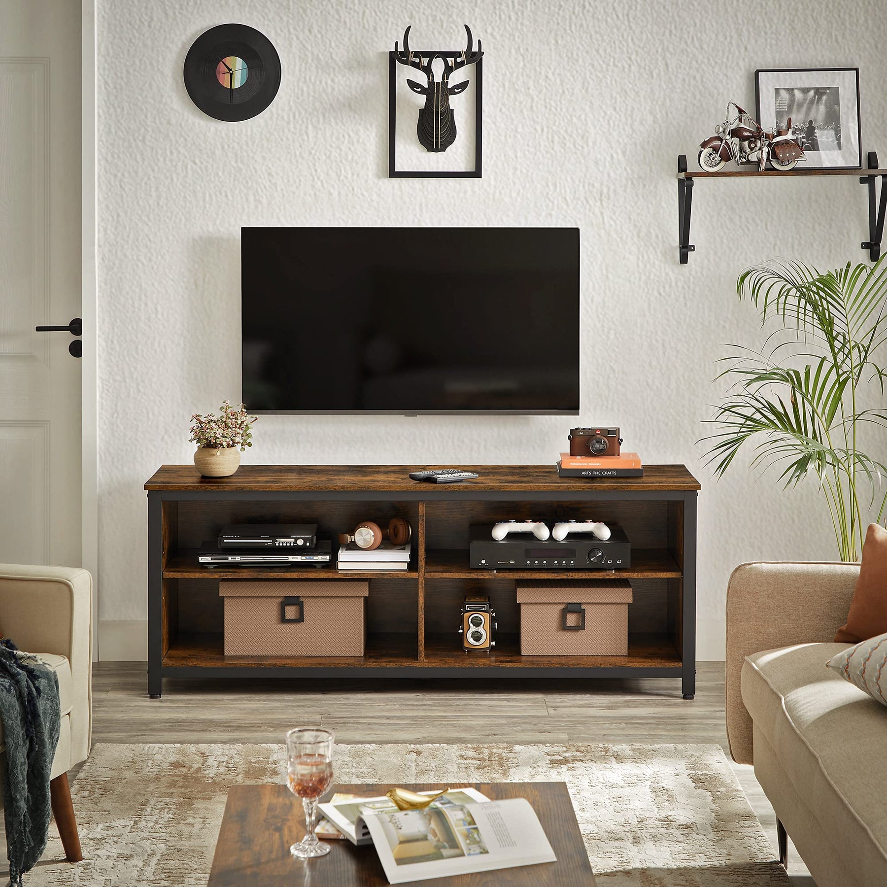 VASAGLE TV Stand, Farmhouse Entertainment Center with Storage Cabinets