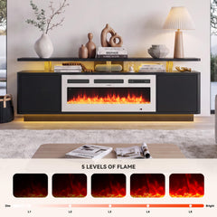 OneBlis 70" Fireplace TV Stand with Double LED Lights for TVs UP to 80", Electric Fireplace Entertainment Center with Storage Cabinets, TV Console for Living Room, Office, Black1