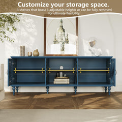 ARTPOWER 67" Retro TV Stand with Hollow Carved Doors for Living Room, Blue