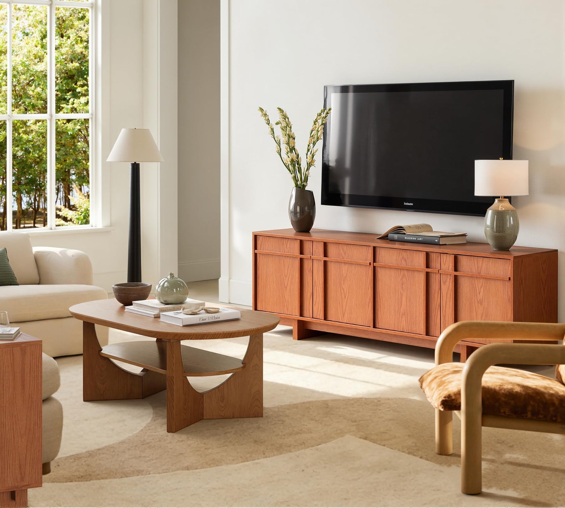 Vitalikus 65.6" Mid Century Modern TV Stand for 75 Inch TV, Walnut