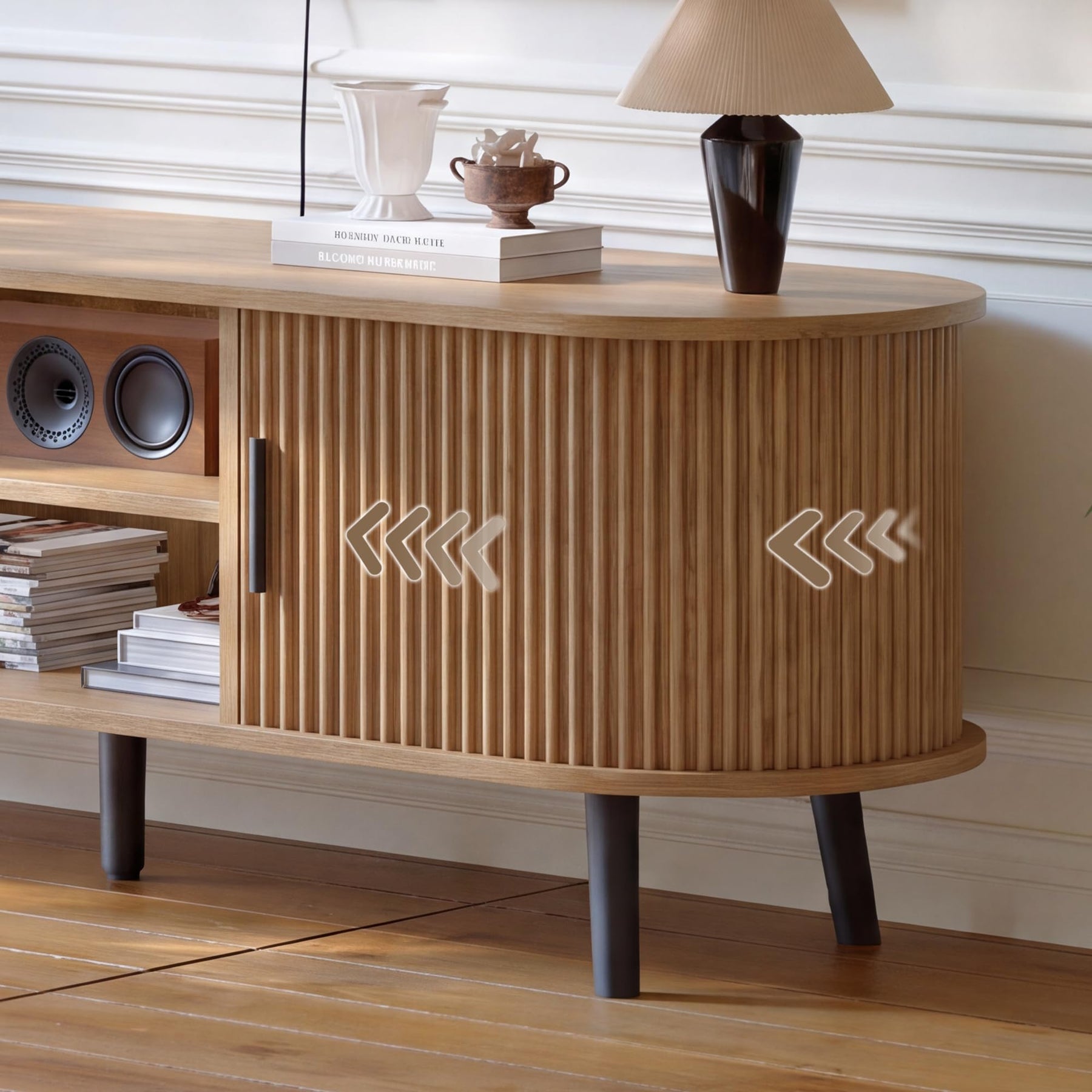 ChooChoo 54" Mid Century Modern TV Stand with Fluted Sliding Doors