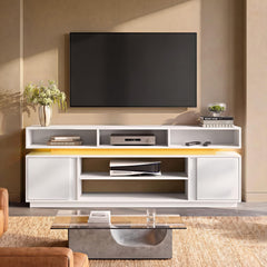 WLIVE Modern TV Stand for 75 Inch TV, 2 Tier Entertainment Center with RGB LED Lights & Storage Cabinets, Media TV Console Gaming Television Stands for Living Room, Bedroom, Black