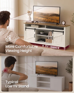 VASAGLE Tall Farmhouse TV Stand, Entertainment Center with Barn Doors, Storage Media Console Table for Living Room, 58.3 x 15.7 x 31.9 Inch, Rustic White and Honey Brown, LIRY Collection ULTV031W101S