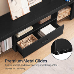 HOOBRO LED TV Stand with Power Outlets to 65 inch TV, Gaming Entertainment Center with Glass Shelves and Large Drawer, Modern Media TV Console Table for Living Room Bedroom, Black BB14UDDS01G1