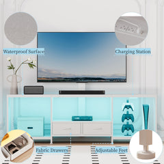 NinPeen 63" W TV Stand with Mount,LED & Charging Station for 55,65,75" TV