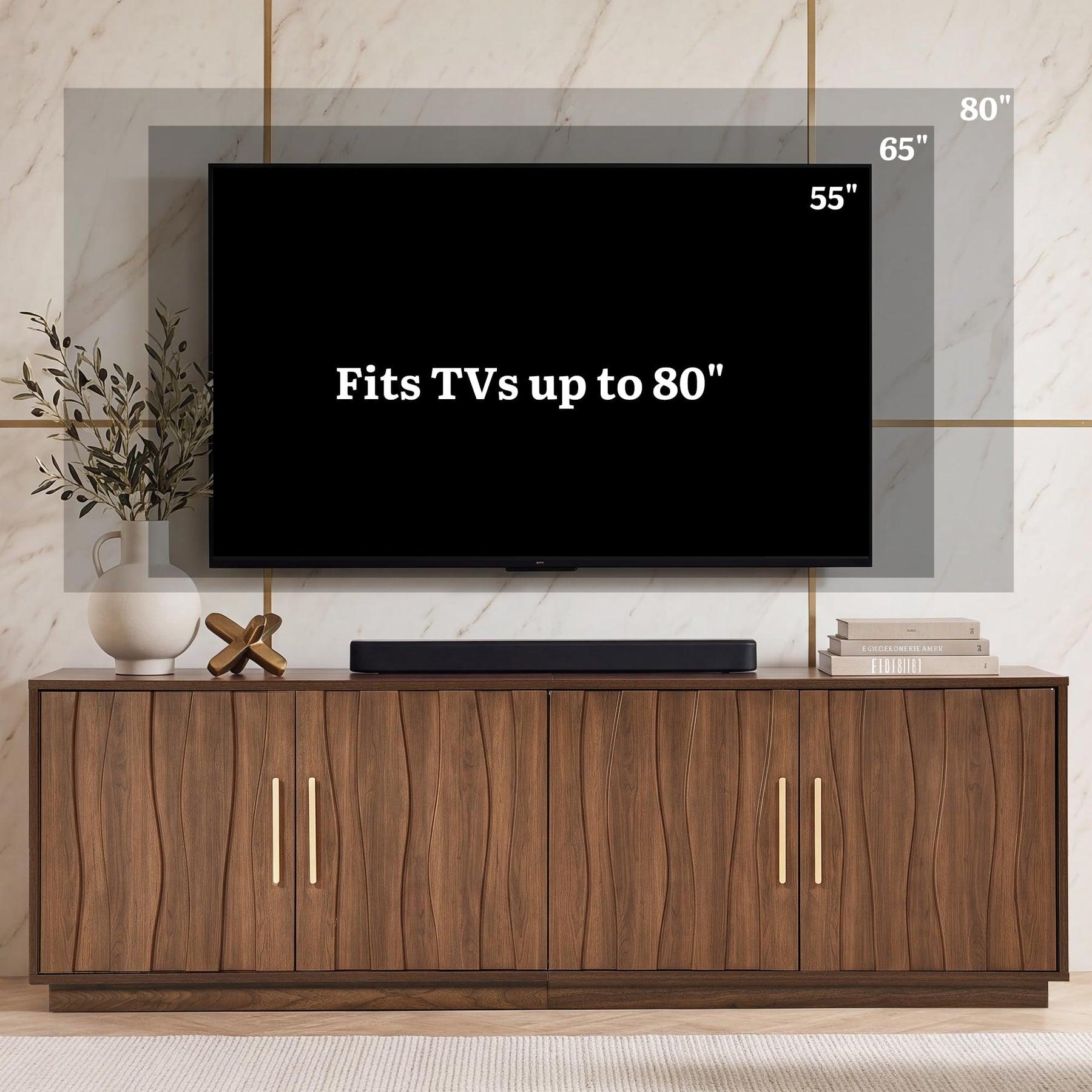 YITAHOME 70" Mid Century Modern TV Stand for 80 Inch TV, Storage, Walnut