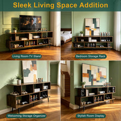 ACOHOOK Walnut 60" Mid-Century TV Stand with Storage Open Shelf