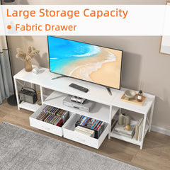 GYIIYUO TV Stand with Fabric Drawer - Entertainment Center and Industrial TV Console Table with Open Storage Shelves for Living Room, Bedroom - 55.1" Rustic Brown
