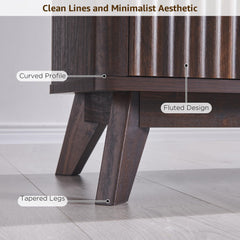 OKD 70" Mid Century Modern Fluted TV Stand w/ 2 Soft Close Door,Natural Oak