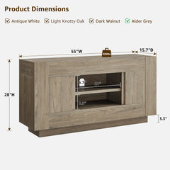 OKD 70" TV Stand for 80" TV, Thick Block Media Console, Antique White