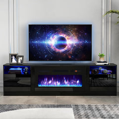 oneinmil Fireplace TV Stand with 36" Electric Fireplace, LED Light Entertainment Center, Modern Wood Texture Entertainment Stand with Highlight Storage Cabinet for TVs Up to 80", 70 inches, Black