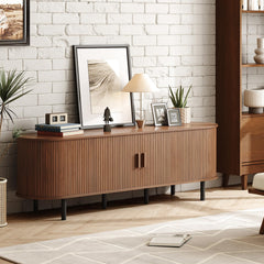 ONBRILL 70.8" TV Stand with Power Outlet for TVs up to 75 Inch, Entertainment Center with Storage and Adjustable Shelves, Modern Media Console with Sliding Doors for Living Room, Walnut