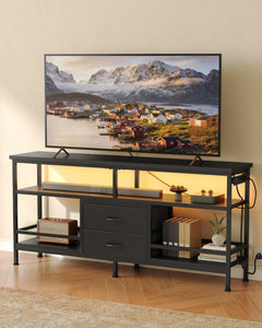 Lazzanto 63in TV Stand for 55-75in TVs, LED Lights, Charging Station, Black