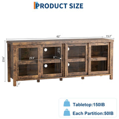 GAOMON TV Stand for 65" with Entertainment Center, Storage Cabinet, 4 Sliding Glass Doors, Mid Century Modern Media TV Console Table for Living Room Bedroom (Retro Brown)