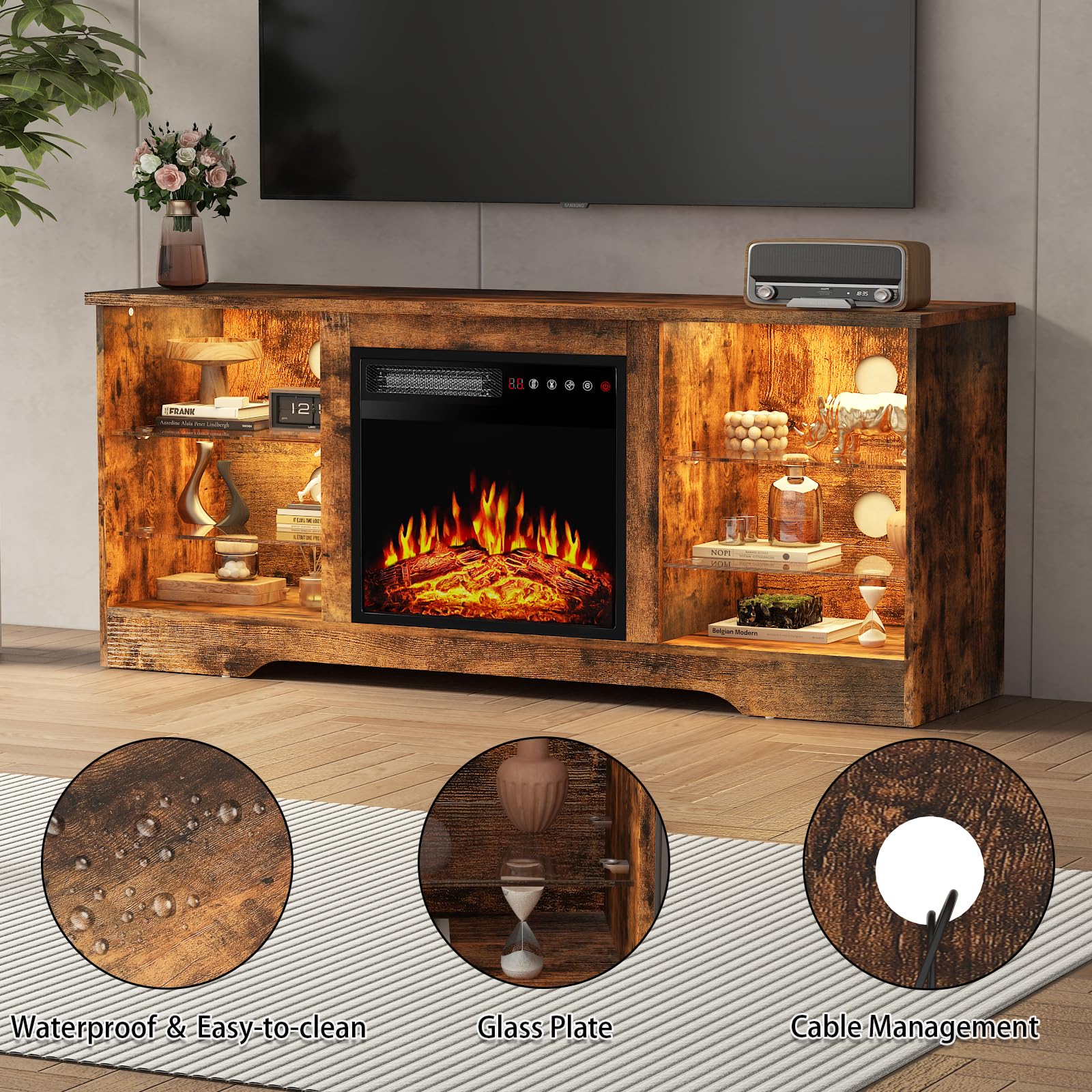 PRETZI Fireplace TV Stand with 36" Fireplace Up to 80" TVs for Living Room