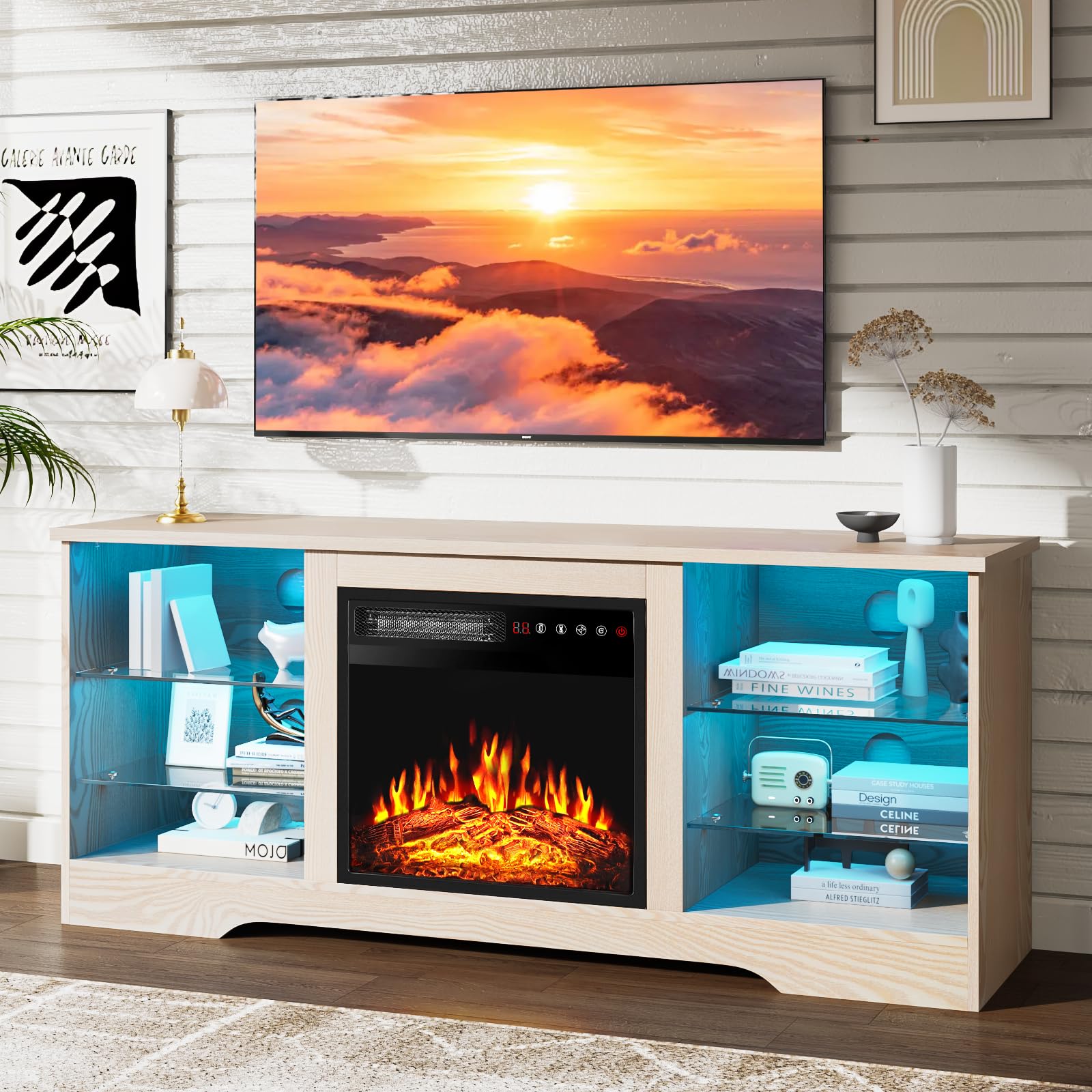 PRETZI Fireplace TV Stand with 36" Fireplace Up to 80" TVs for Living Room