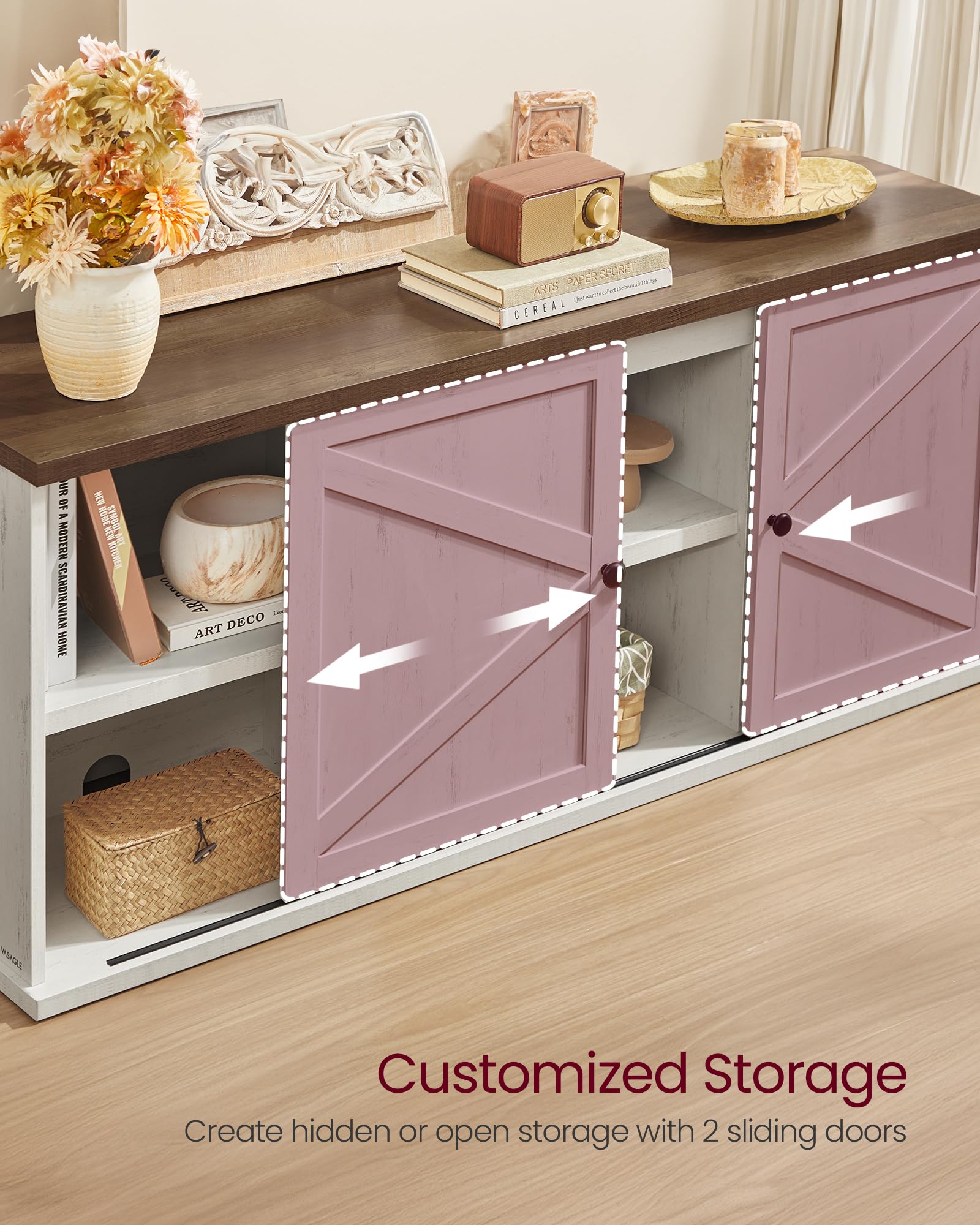 VASAGLE Farmhouse TV Stand for TVs up to 65 Inches, Entertainment Center with Storage Cabinets and Sliding Barn Doors, Media Console Table for Living Room, Honey Brown ULTV535K101