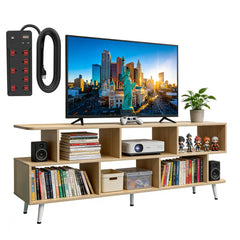 ACOHOOK Walnut 60" Mid-Century TV Stand with Storage Open Shelf
