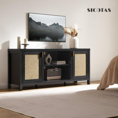 SICOTAS TV Stands for Living Room 59" Rattan TV Console with Storage