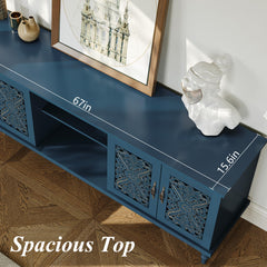 ARTPOWER 67" Retro TV Stand with Hollow Carved Doors for Living Room, Blue