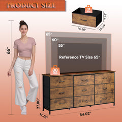 WLIVE Dresser TV Stand for 75 Inch TV, 9 Drawer Dresser for Bedroom, Black
