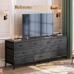 Huuger 63 Inch Dresser for Bedroom, Long Dresser with 10 Fabric Drawers, TV Stand for 55, 65, 70 Inch TV, Toy Storage Organizer for Closet, Rustic Brown